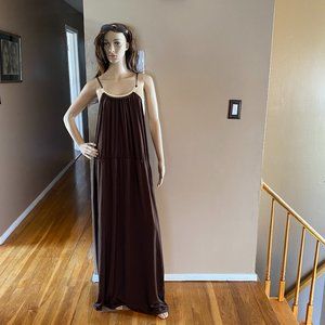 Brown sleeveless Maxi Dress W/Metal "Necklace" Adjustable Shoulder Straps 22/24